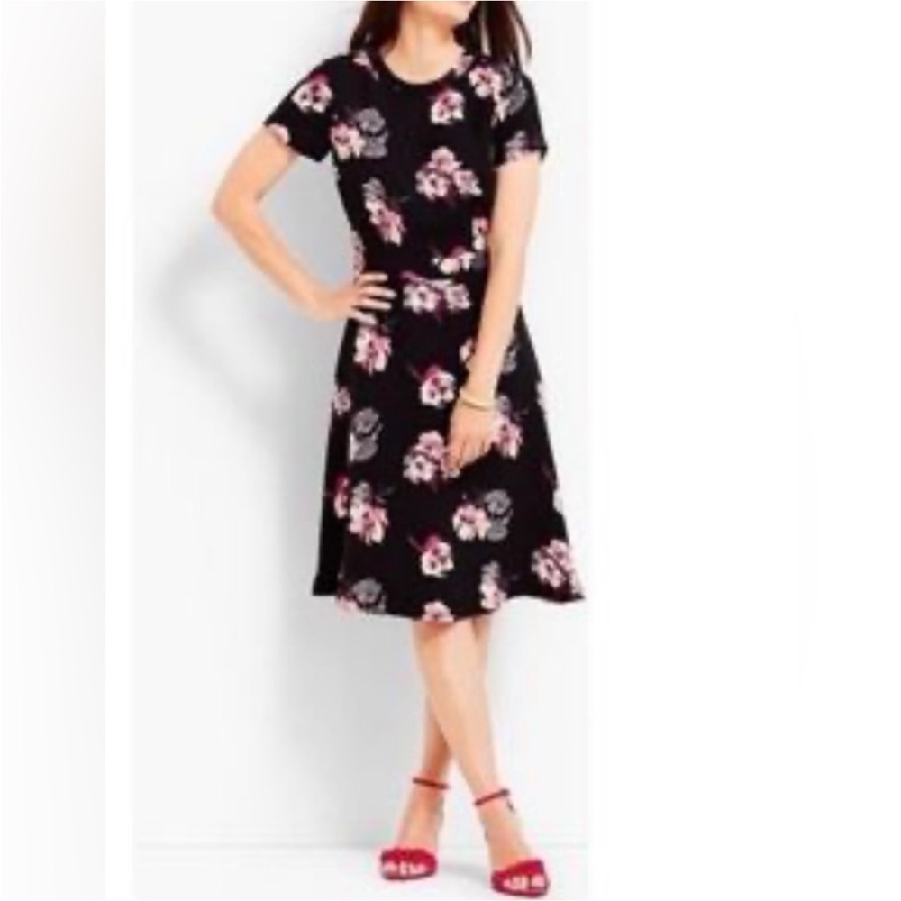 Talbots Pink and Black A-Line Midi Dress